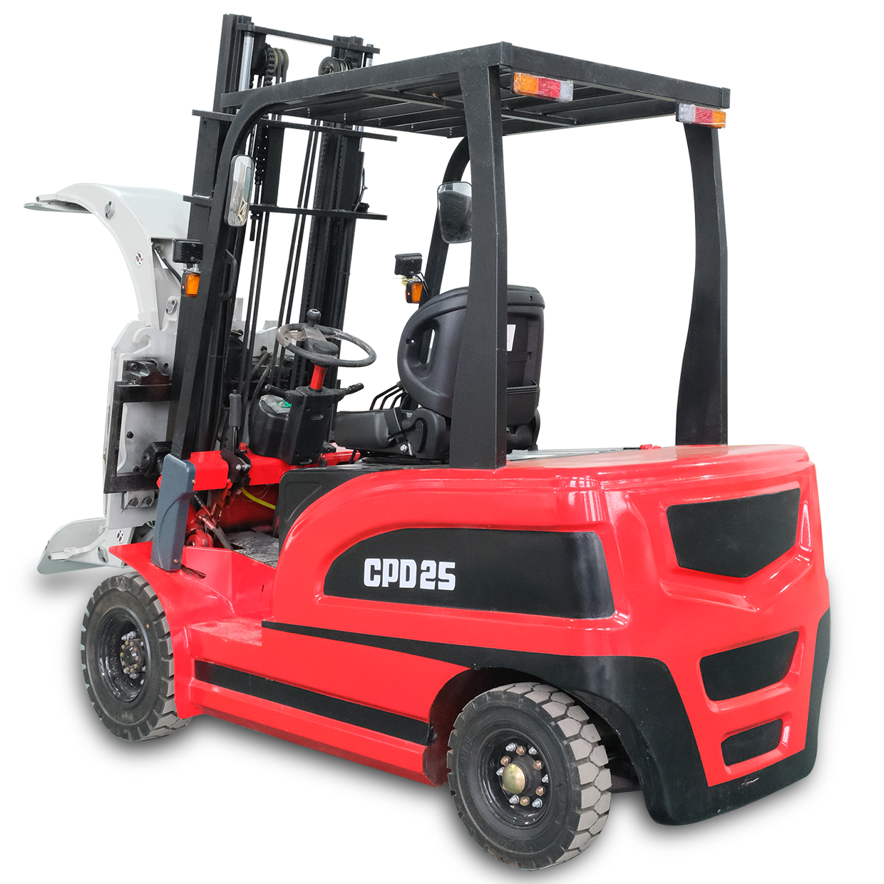 Four Wheel Electric Forklift 2.5 Ton 2500kg with Clamp Attachment Full Electric Big Battery High Efficiency Operation